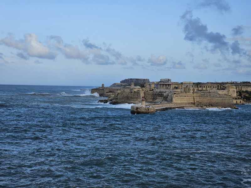 Rough seas from a fort at the entrance to Valletta's main harbor