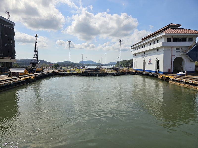 looking back at the Miraflores locks