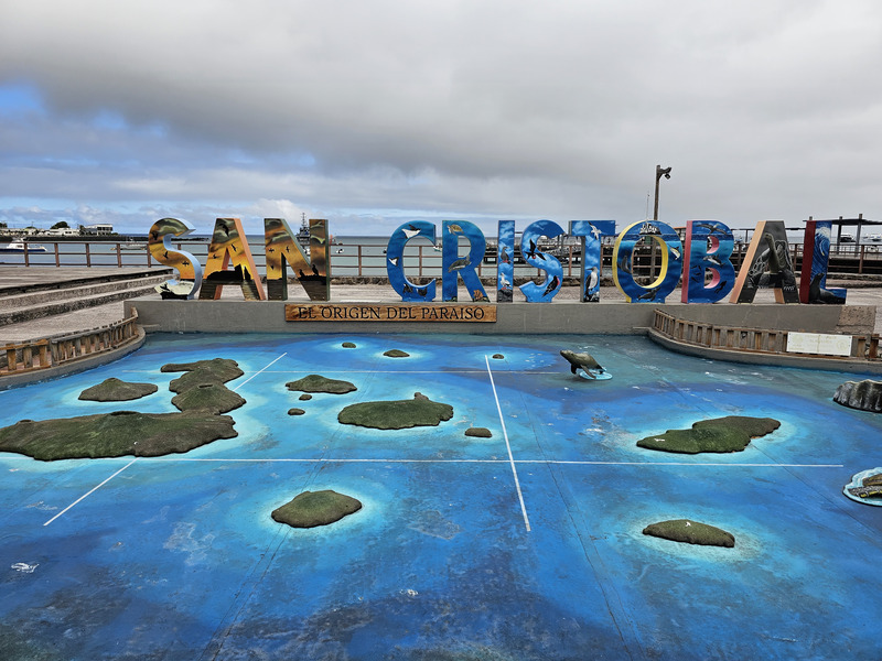Back at the San Cristobal Island sign again