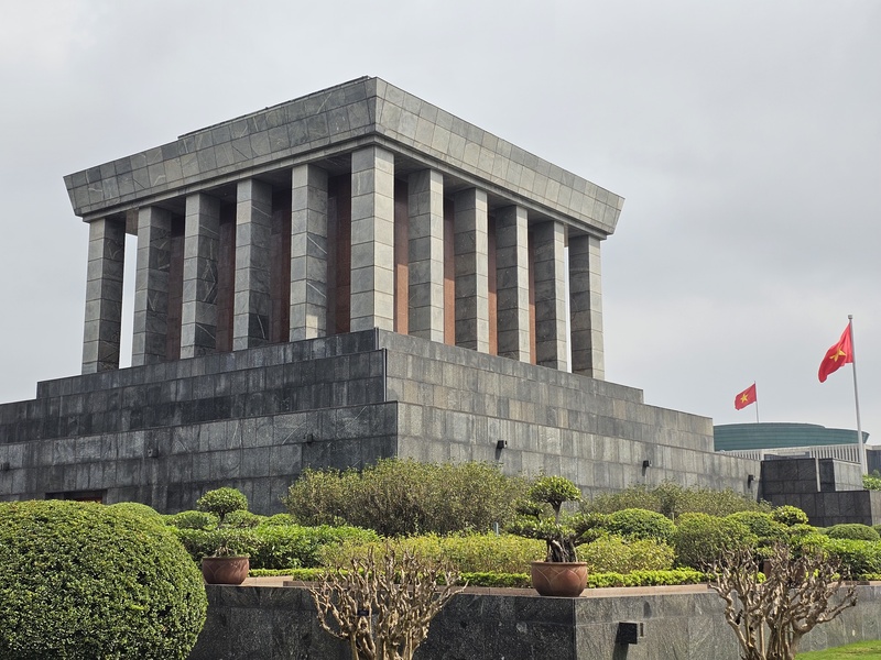 Angled view of the Ho Chi Minh Mausoleum in Hanoi
