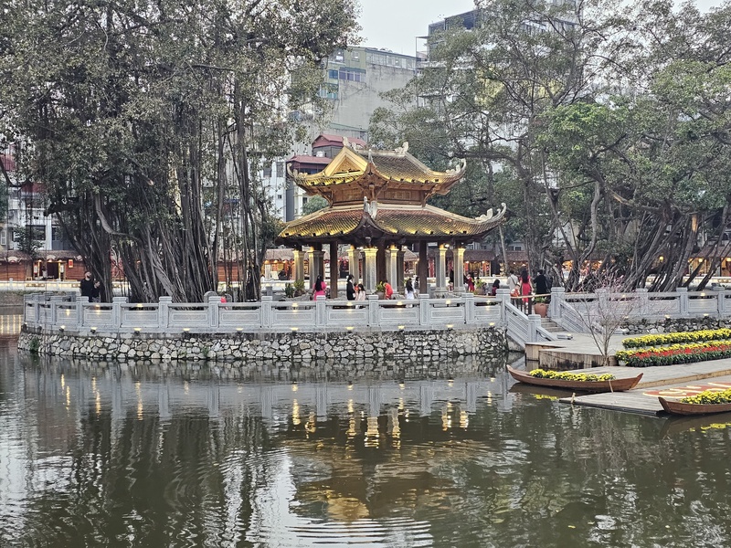 Ngoc Son Temple and pond view in Hanoi