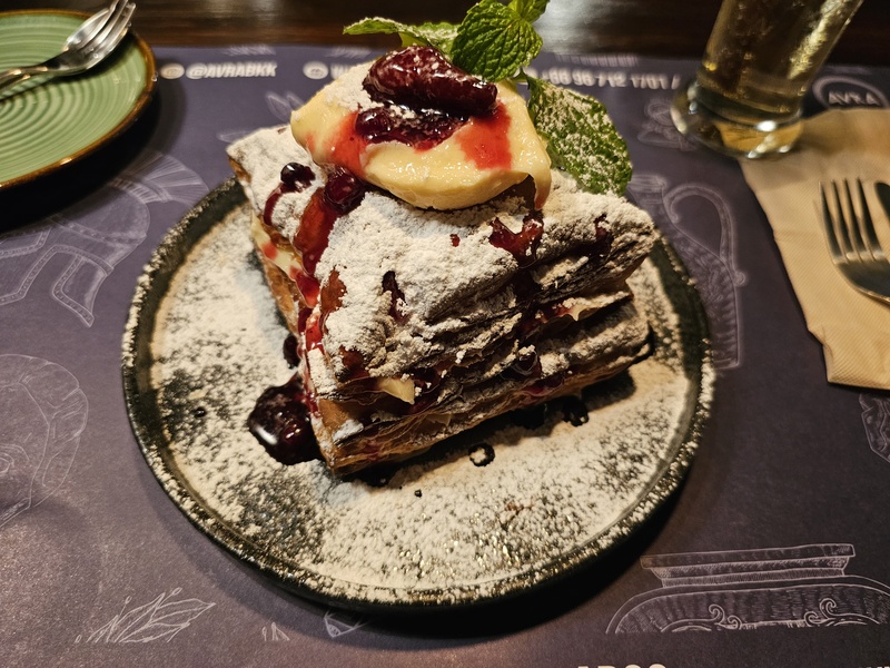 Berry crepe cake dessert in Bangkok