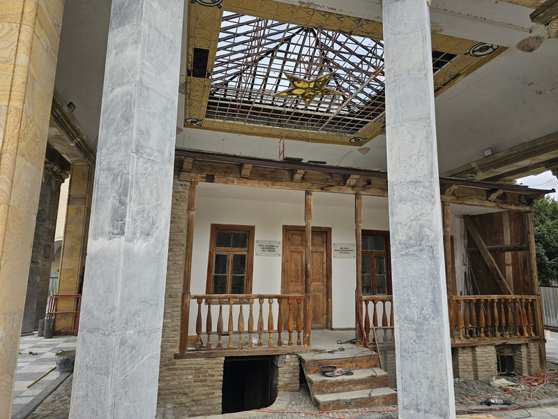 Stalin's childhood home, relocated and now housed within a protective structure